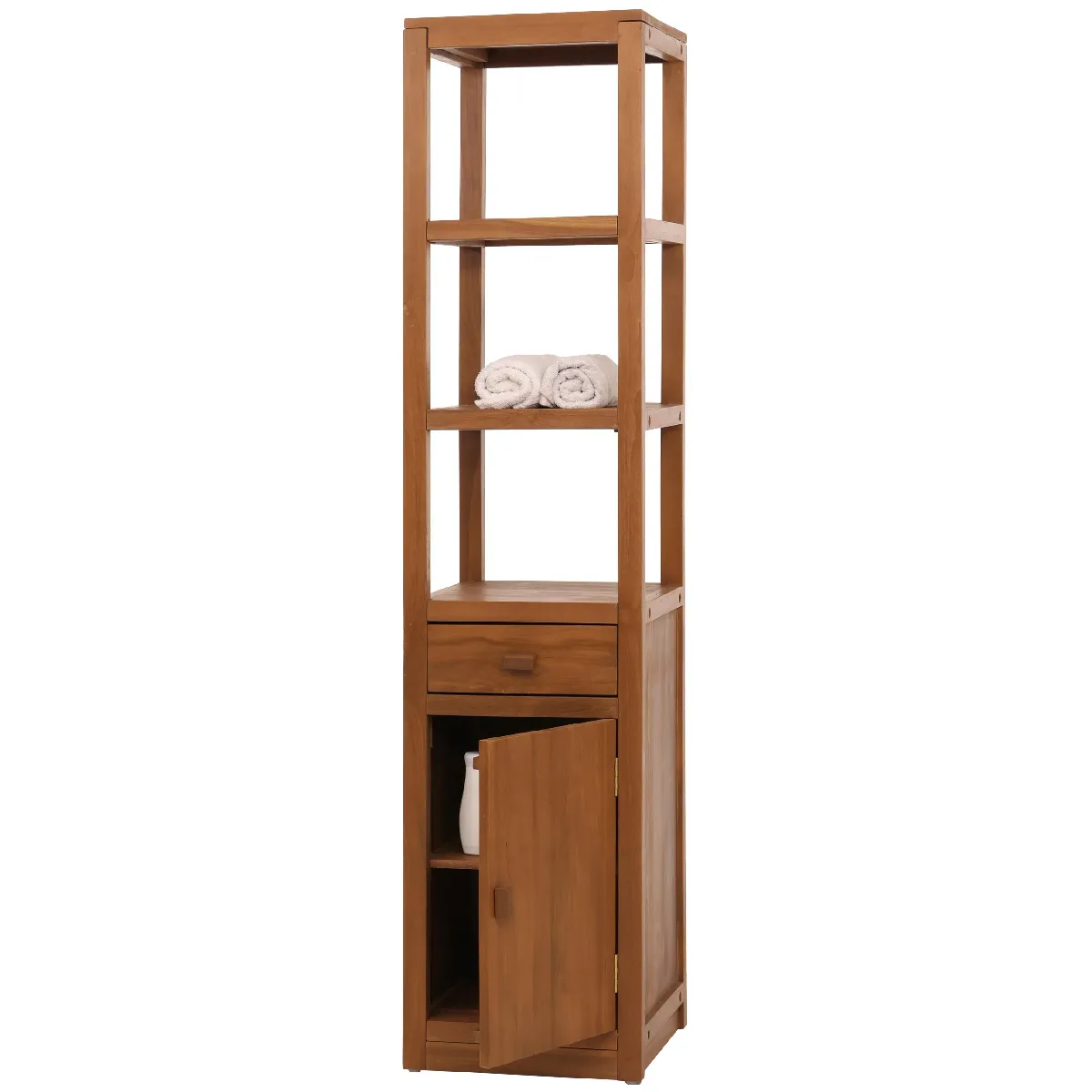 Étagère en teck HWC-M86, armoire de salle de bain Étagère de salle de bain, teck de haute qualité B-Grade (bois de cœur, 20-30 ans), 180x40cm