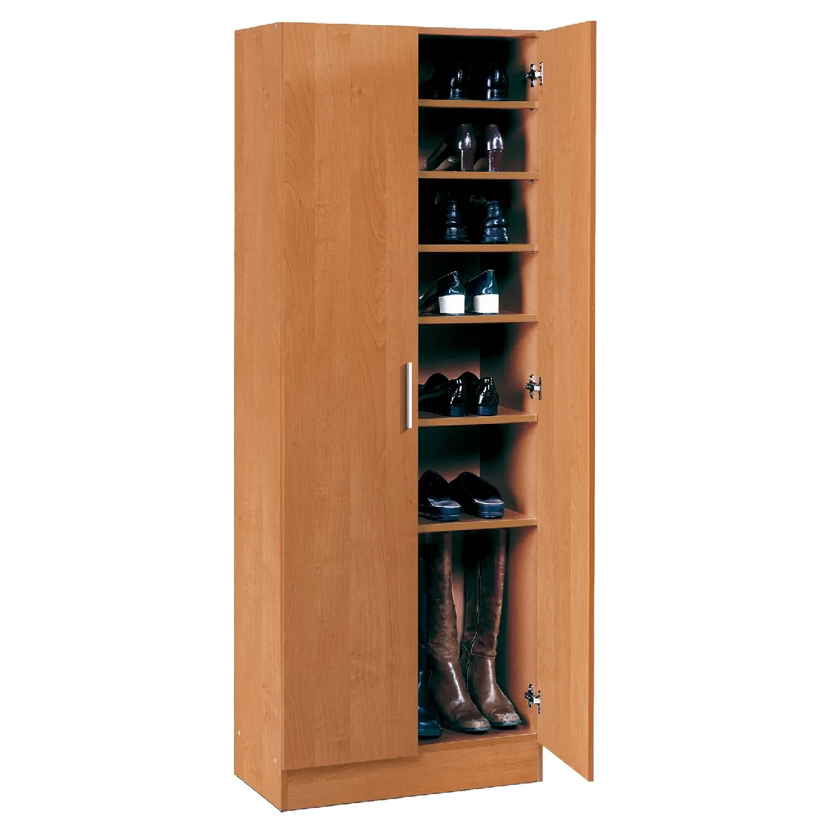 Armoire à chaussures, meuble à chaussures avec 2 portes coloris cerisier - longueur 60 x profondeur 35 x hauteur 170 cm