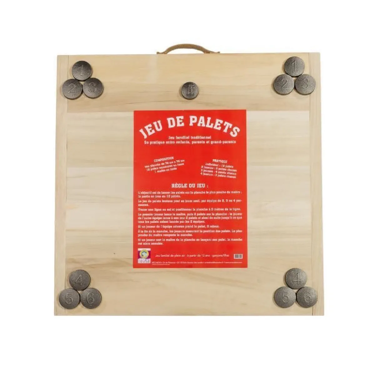 MECABOIS Jeu de Palet Complet - 12 plates a lancer et planche en bois Jeu Breton