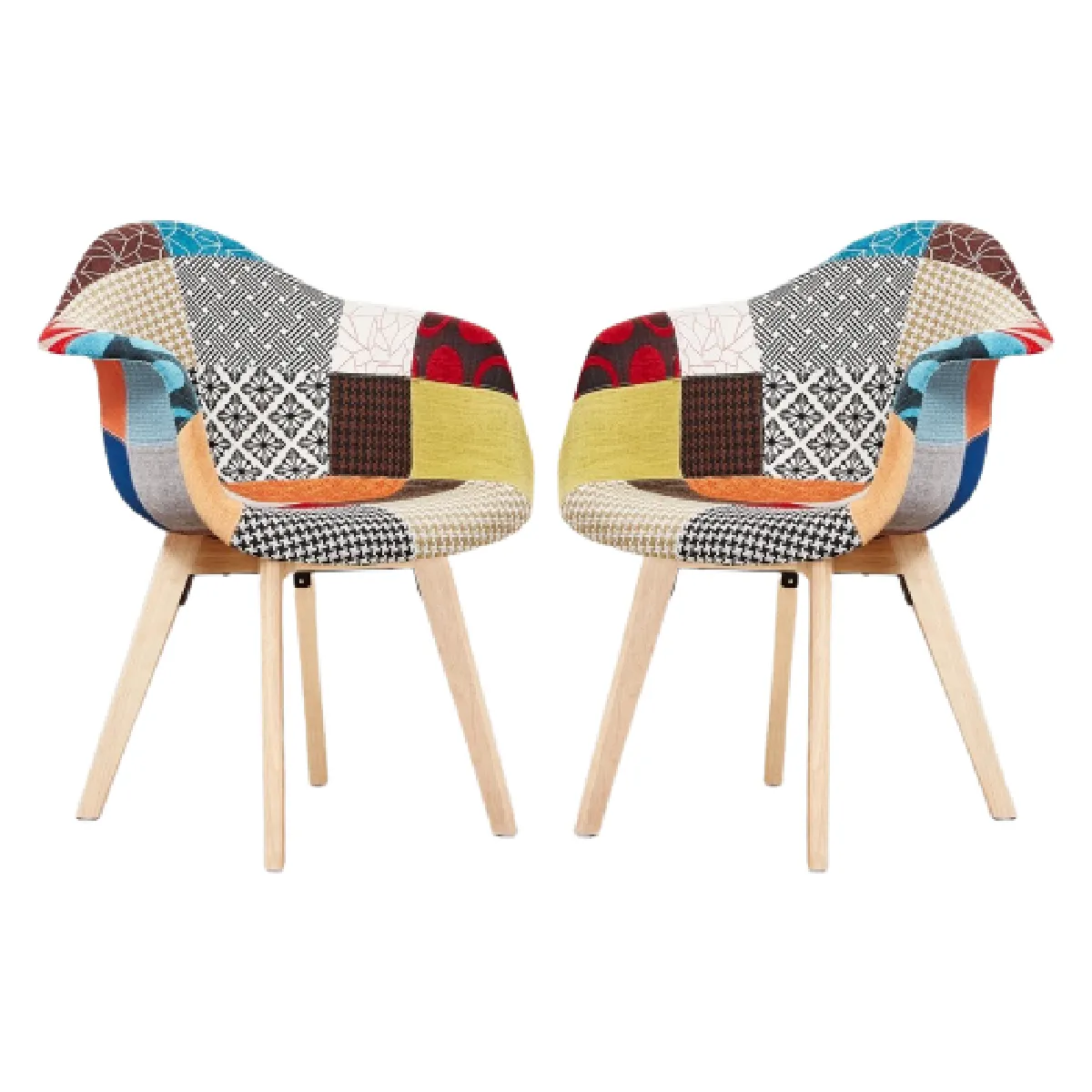 Lot de 2 Chaises Patchwork avec Accoudoirs