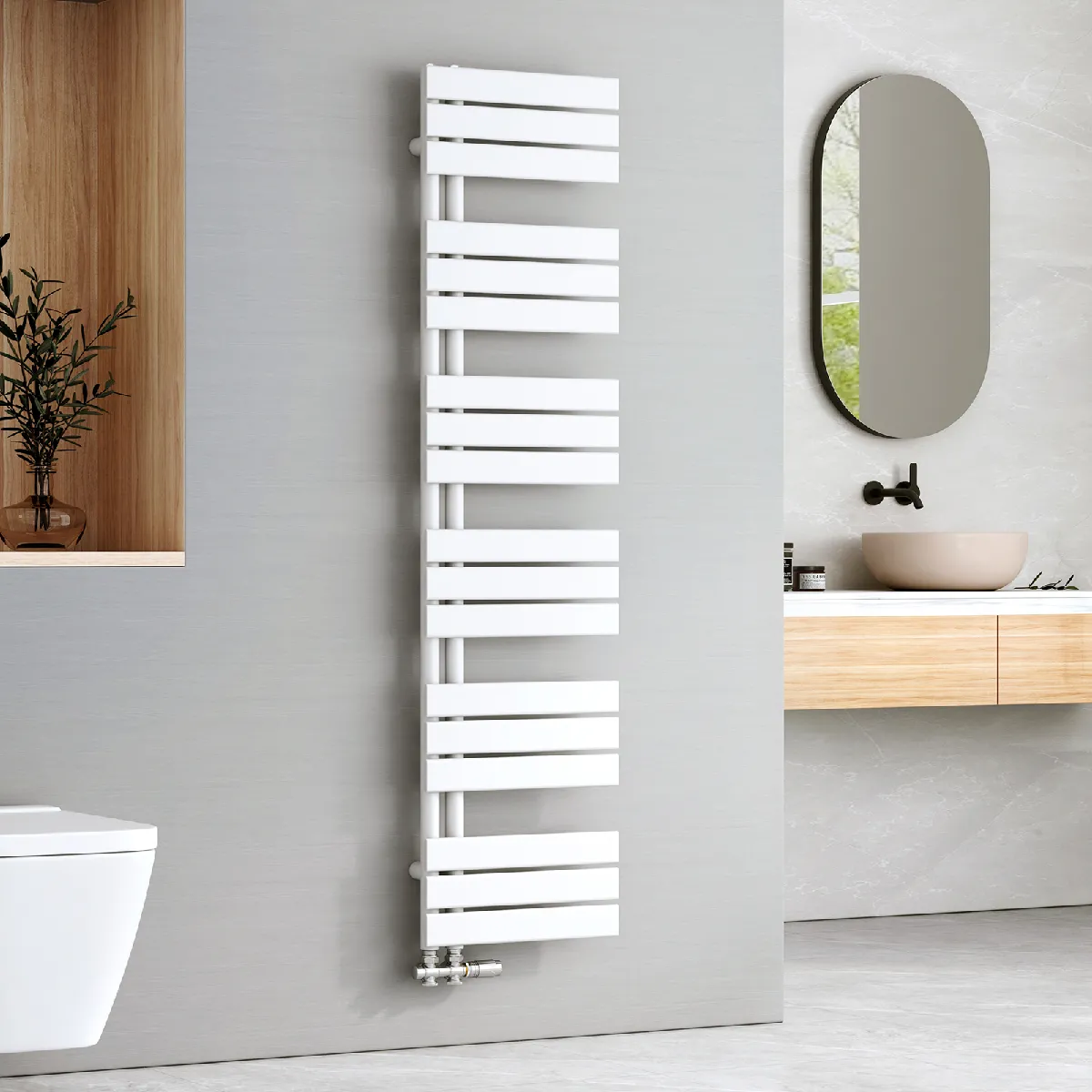 EMKE Radiateur Panneau, Sèche-serviette eau Chaude, Porte-Serviettes Pour Le Chauffage de la Salle de Bain, Chauffe Serviettes à Température Constante, 160x40cm, 684W, Blanc