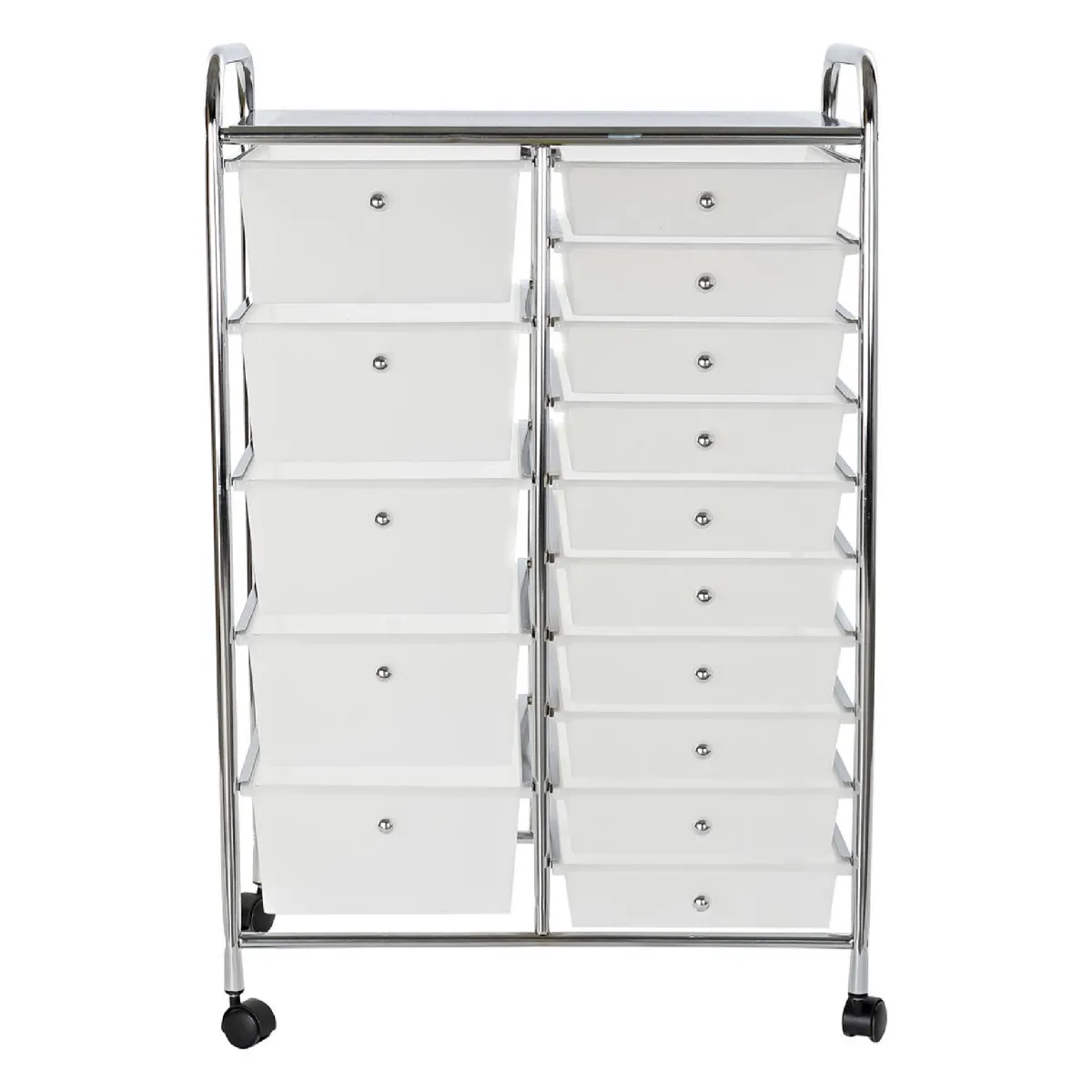 Meuble de salle de bain, desserte en métal gris et PVC blanc - longueur 63 x profondeur 39 x hauteur 97 cm