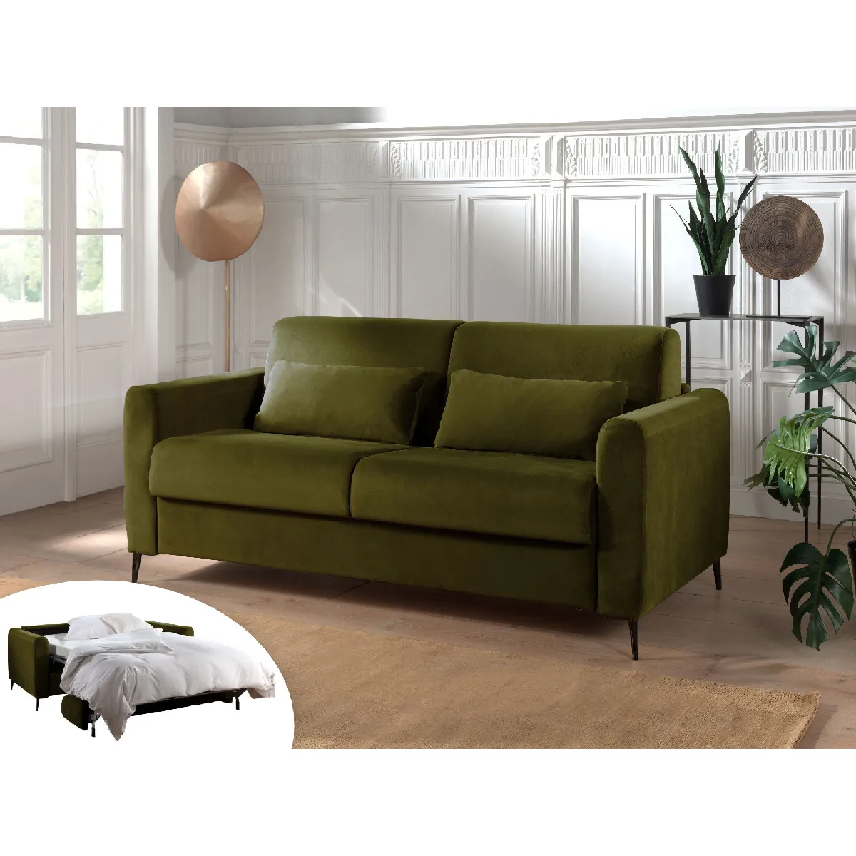 Owen - canapé 3 places convertible - couchage quotidien - matelas 12 cm - en velours