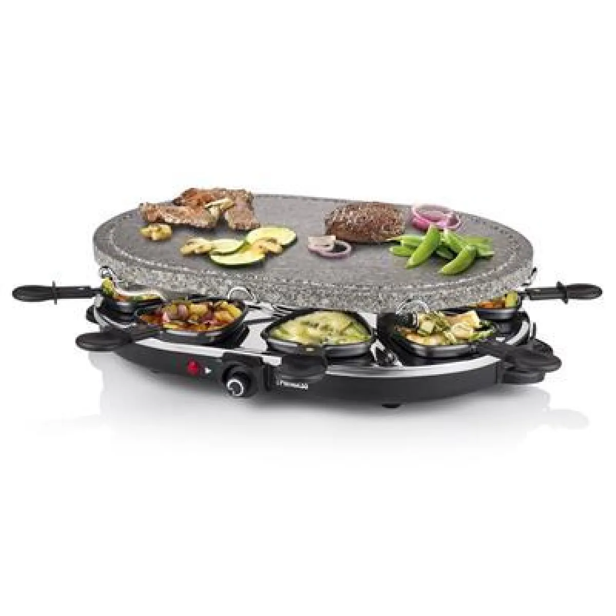 Appareil à Raclette et Pierre à cuire Party 8 ovale pour 8 personnes 1200W gris noir