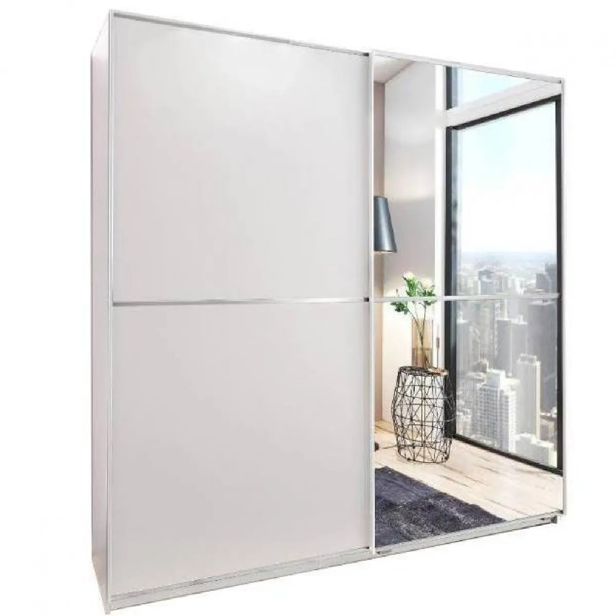 Dressing coulissant HENDRIX 1 porte blanc mat / 1 porte miroir L : 135 cm