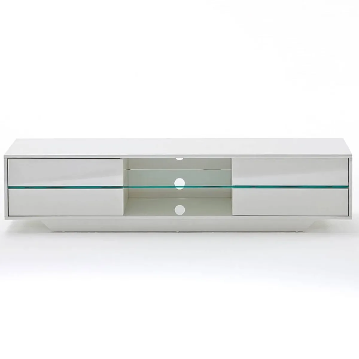 Meuble TV design BOSCO 4 tiroirs finition laqée blanc brillant éclairage led intégré