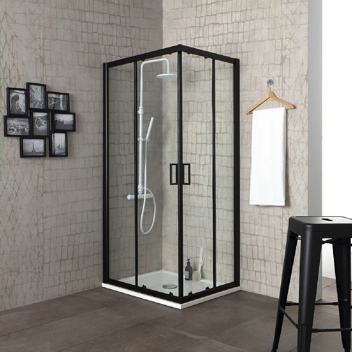 CABINE DOUCHE 90X90 PROFILE NOIR OPAQUE CRISTAL 6MM TRANSPARENT - CITY