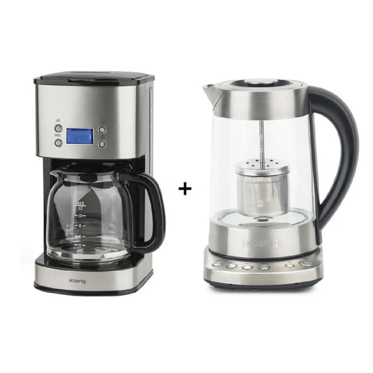 TI700 + MG30 : THEIERE - BOUILLOIRE 1,7L ET CAFETIERE 1,8L PROGRAMMABLES HKOENIG