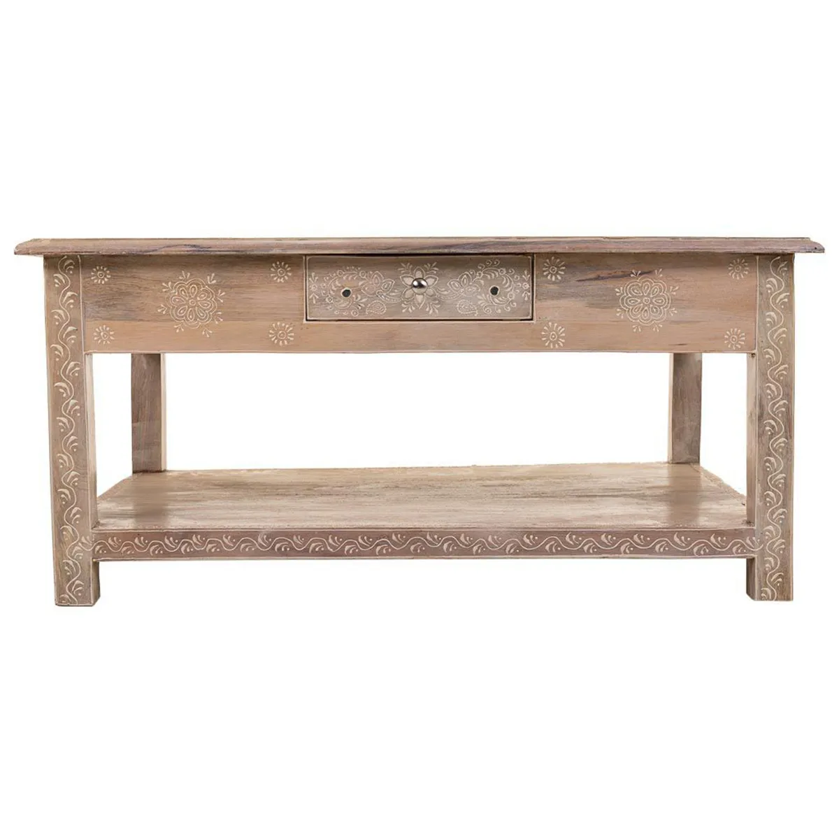 Table basse, table de salon avec 1 tiroir en bois coloris naturel - Longueur 86 x Profondeur 60 x Hauteur 40 cm