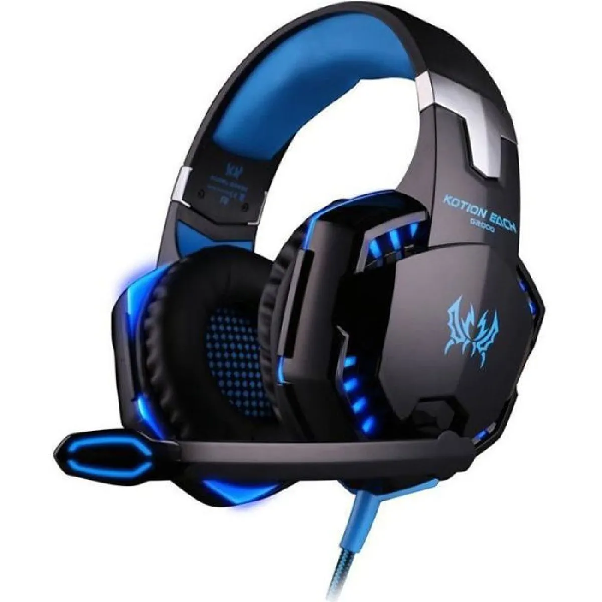 KOTION EACH G2000 stéréo Salut Fi Gaming Casques avec microphone Lumières Game Music Casque pour PC Gamer Bleu