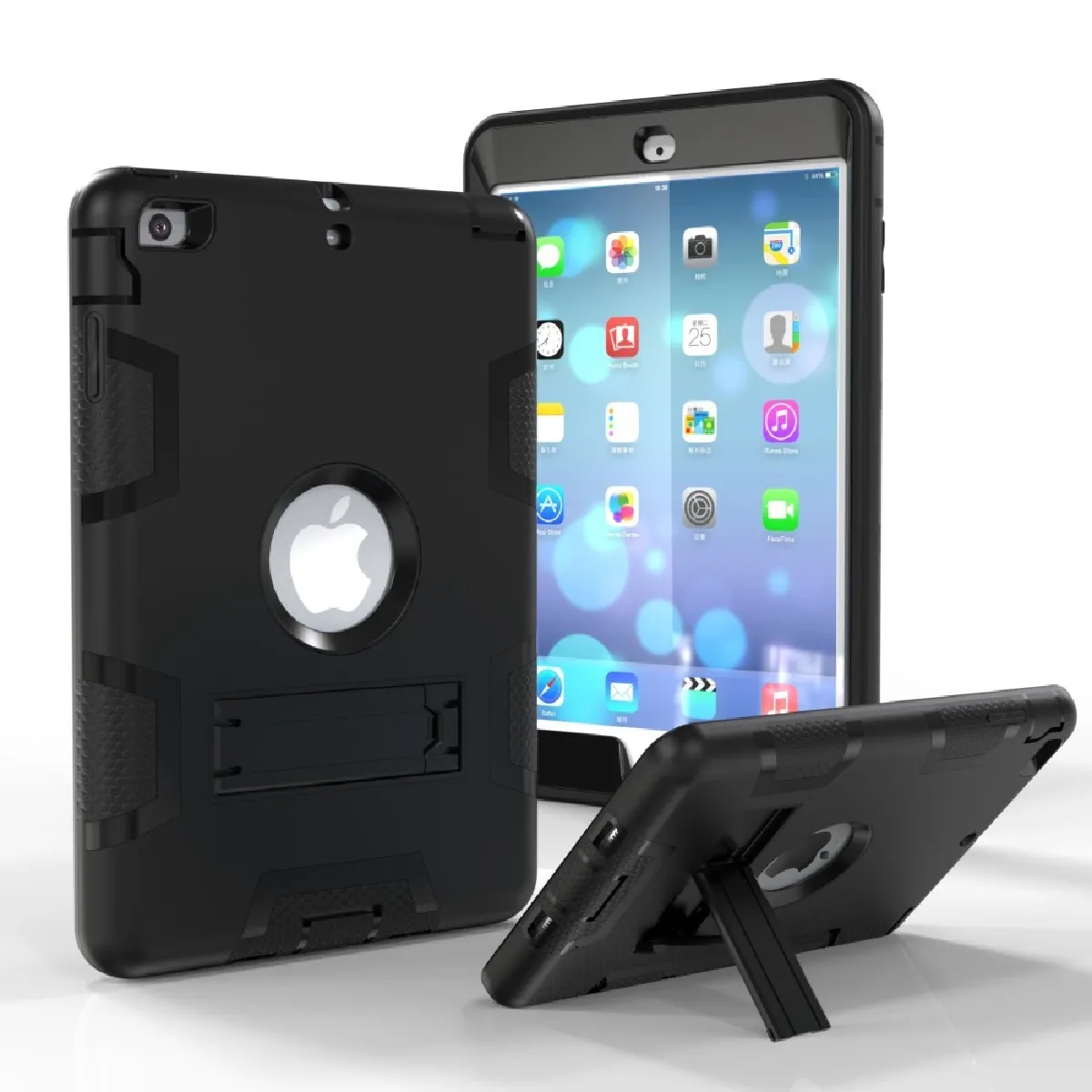 Coque en plastique béquille armor defender tout noir pour votre Apple iPad mini 3,iPad Mini,iPad Mini 2