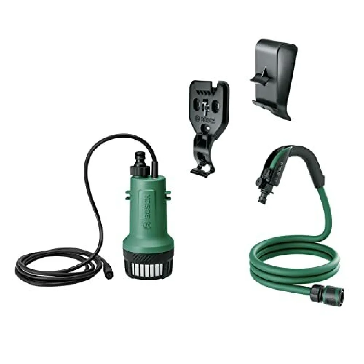 Pompe à eau submersible sans fil Bosch - Kit de rallonge GardenPump 18V-2000 (avec adaptateur mural et adaptateur pour récupérateur et tuyau d'arrosage de 2,5 m, en emballage carton)