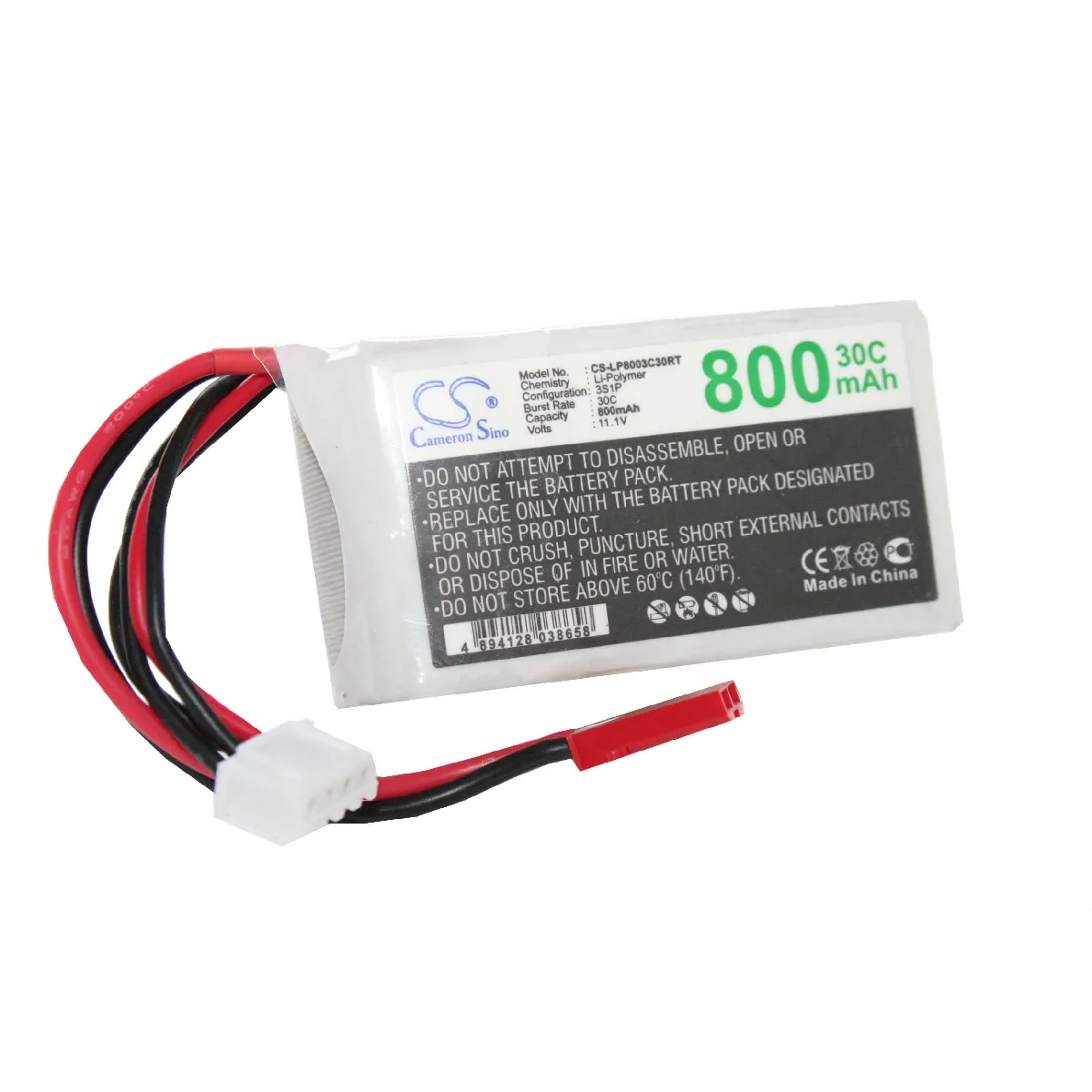 Batterie Li-Polymer LiPo 800mAh 11.1V pour modélisme RC - divers modèles réduits : voitures de course, hélicoptères, avions, bateaux etc.