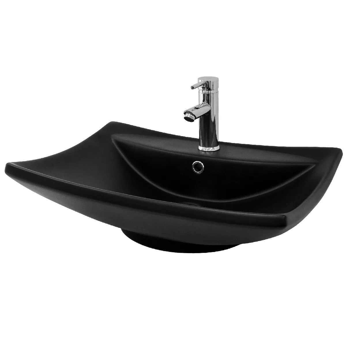 ML-Design Lavabo en céramique en noir mat, 61x45,5x18,5 cm, Lavabo de comptoir avec trop-plein et trou pour robinet, Lavabo moderne, cuvette de lavabo Lavabo à main, pour salle de bains/WC invités