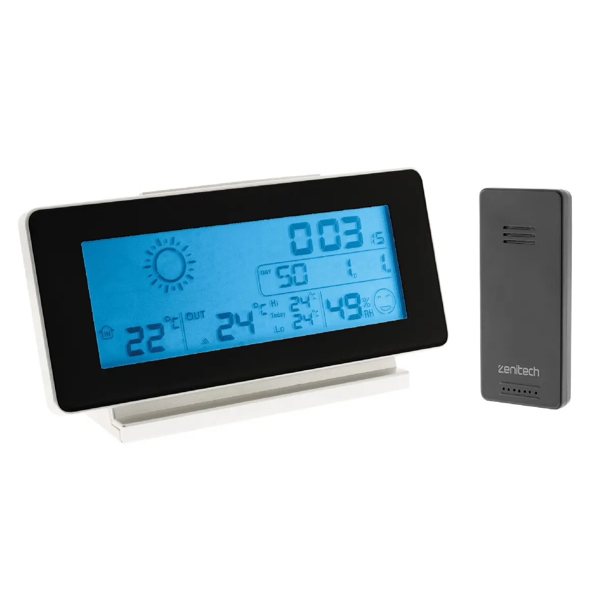 Station météo noir et blanc avec capteur sans fil (IP44) - Zenitech