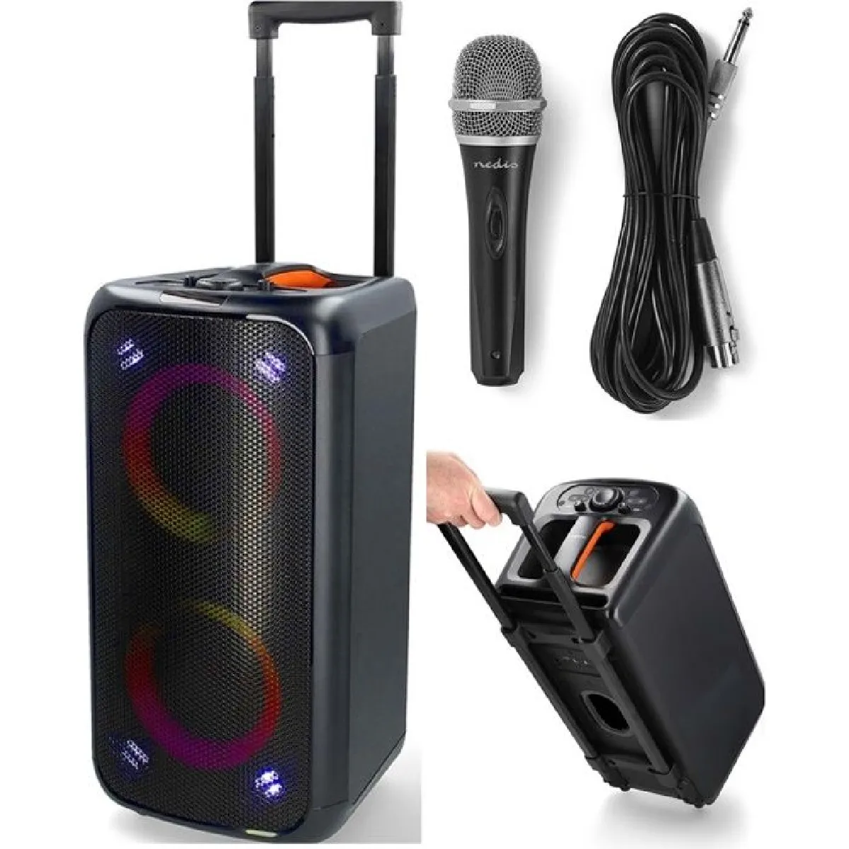 ENCEINTE SONO PORTABLE PARTY KARAOKE BLUETOOTH TYPE JBL 240W MOBILE USB TWS MEGABASS LED RGB + TELECOMMANDE + Micro filaire