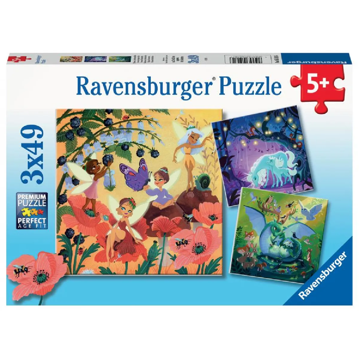 Ravensburger Puzzle 3x49 pièces Licorne & Dragon