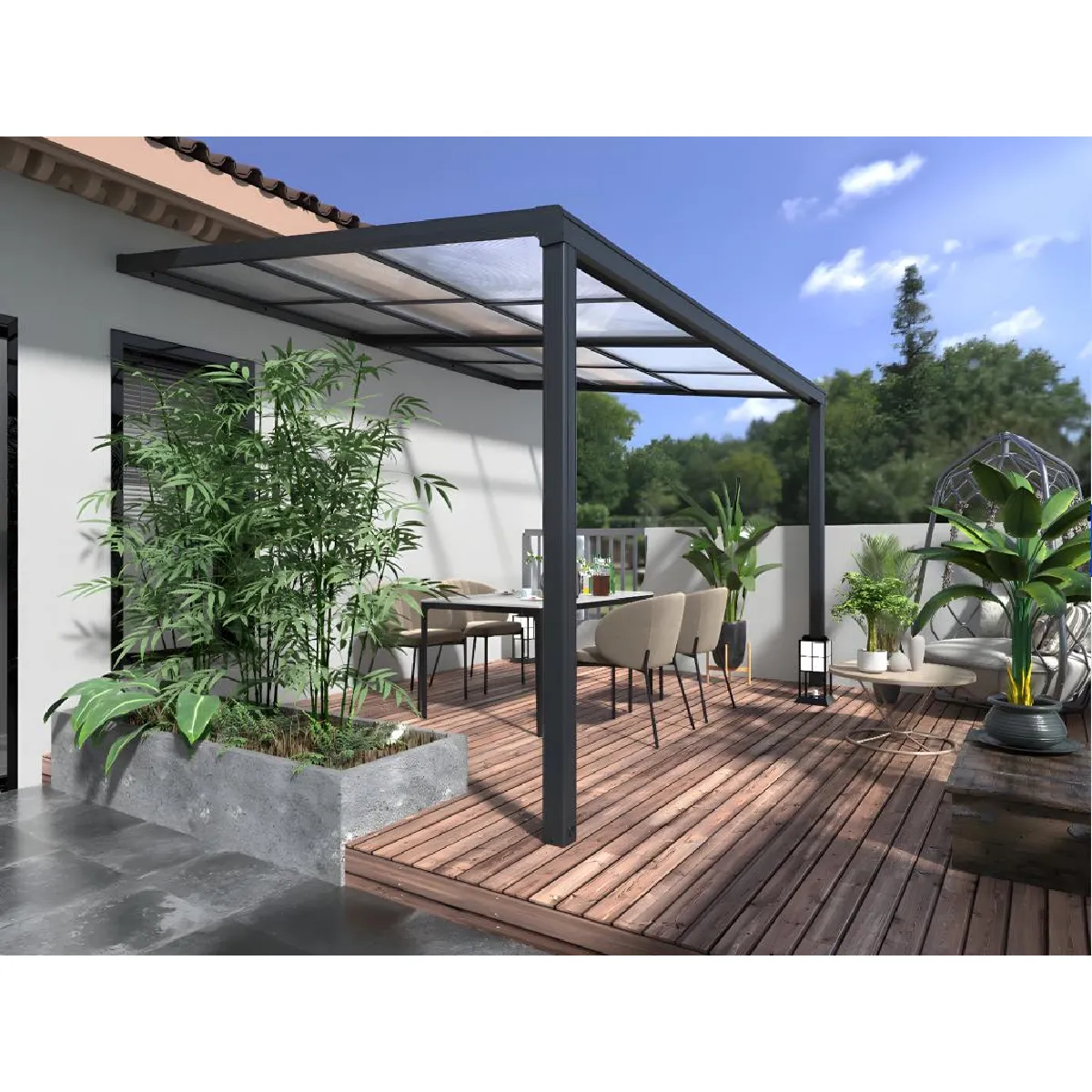 Pergola adossée avec toit coulissant - 12m² - anthracite - IZEDA