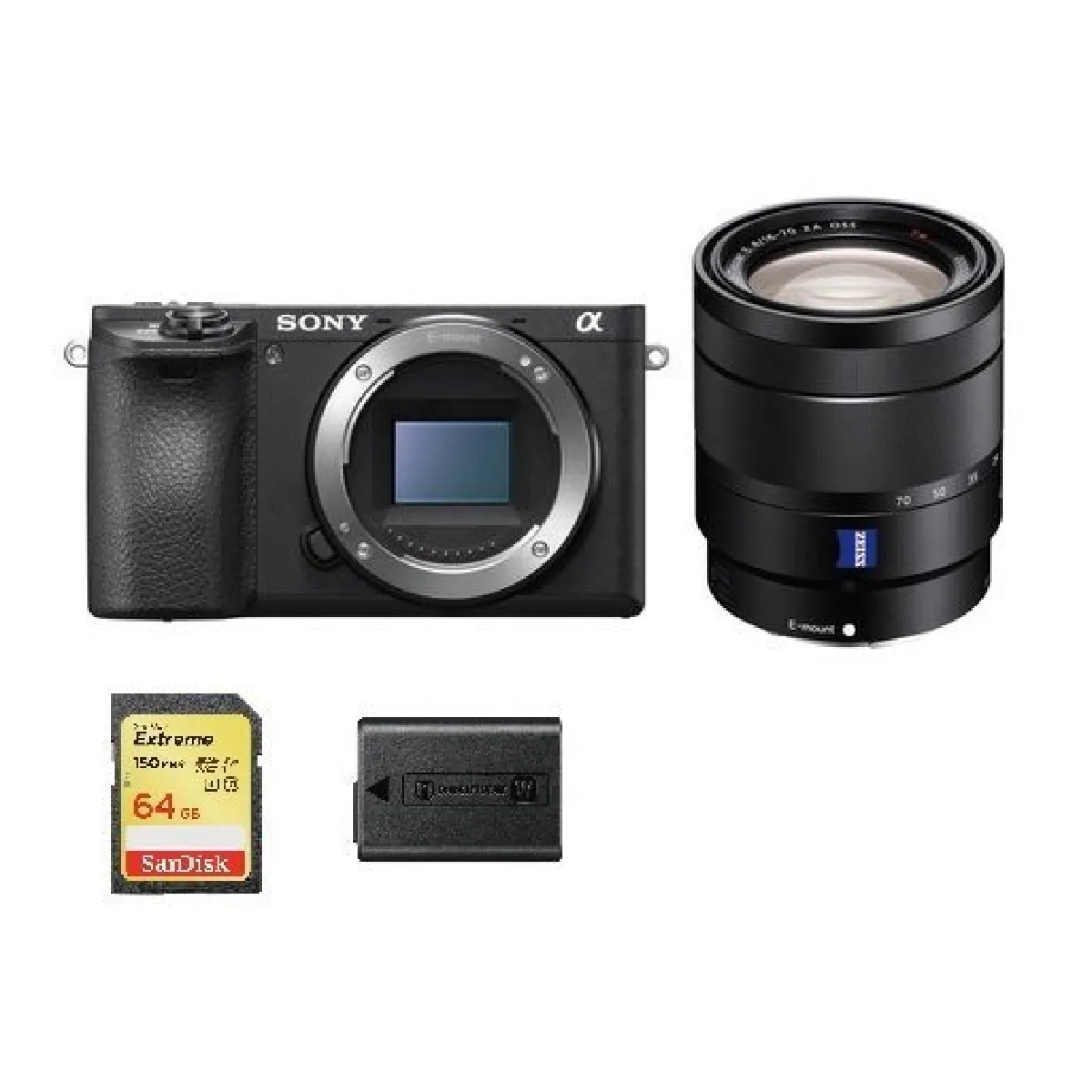 SONY A6500 Black + SEL 16-70MM F4 ZA OSS + 64GB SD card + NP-FW50 Battery