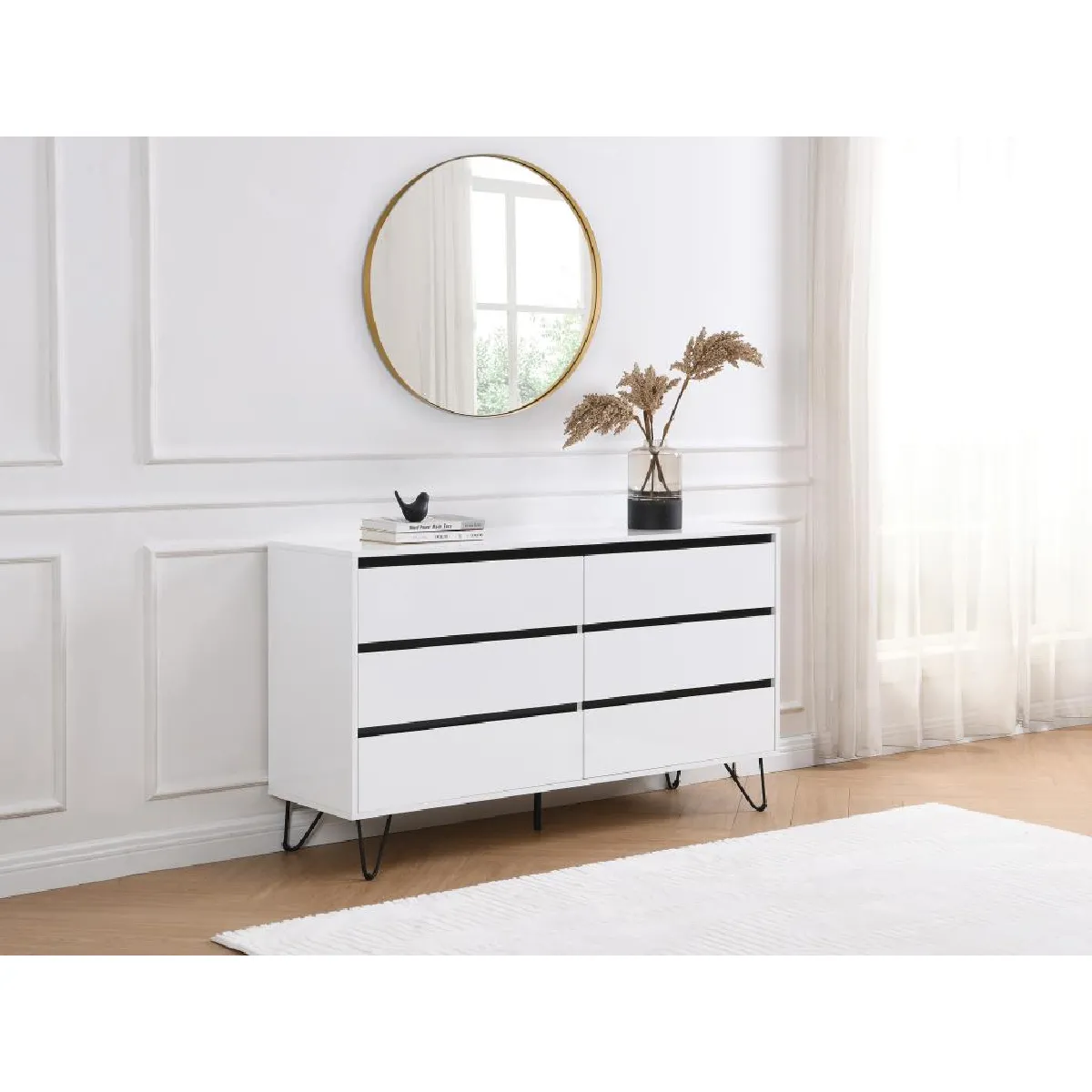 Commode 6 tiroirs - MDF - Blanc et noir - ABUJA