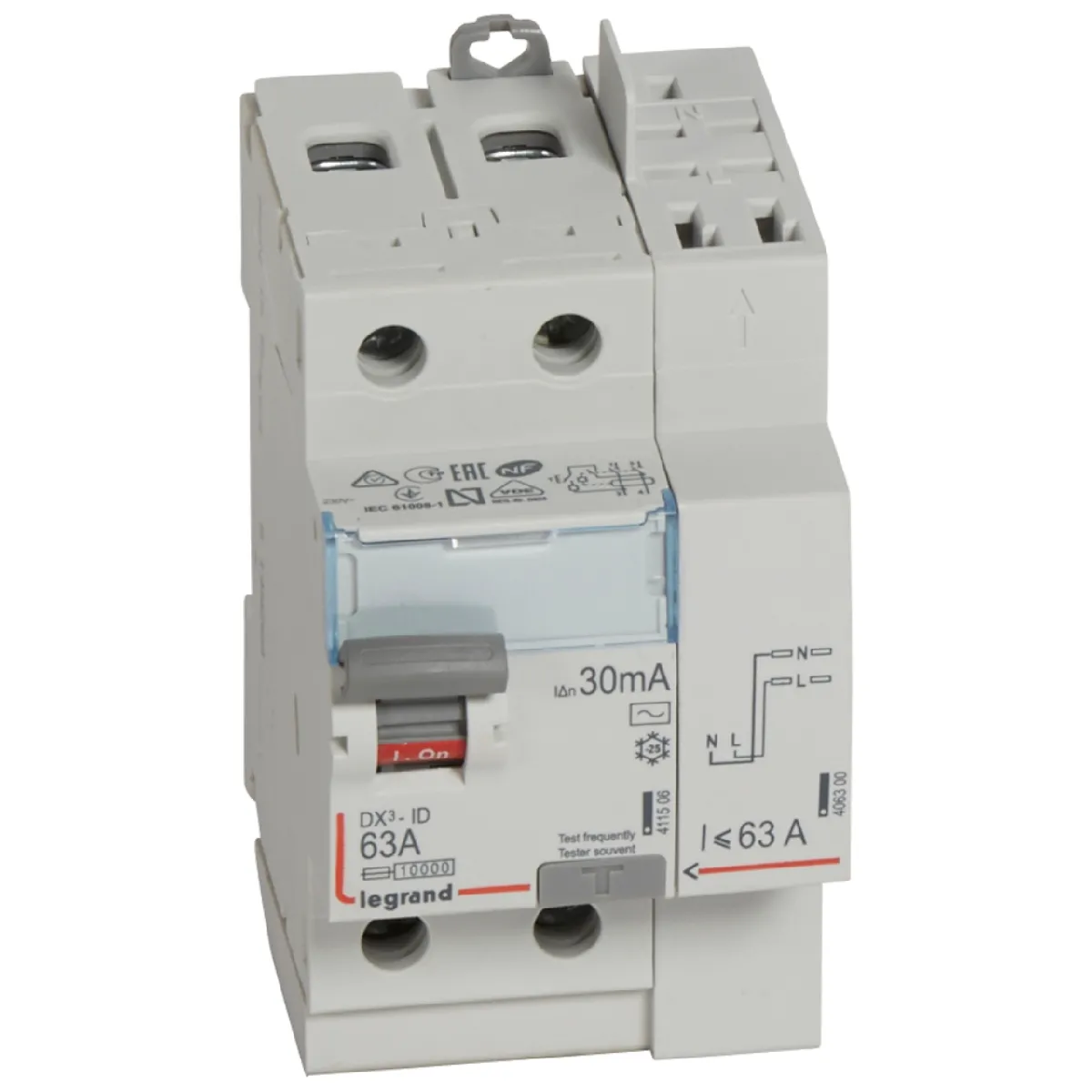 interrupteur différentiel legrand dx3 63a 30ma 2 poles type ac - vis / auto