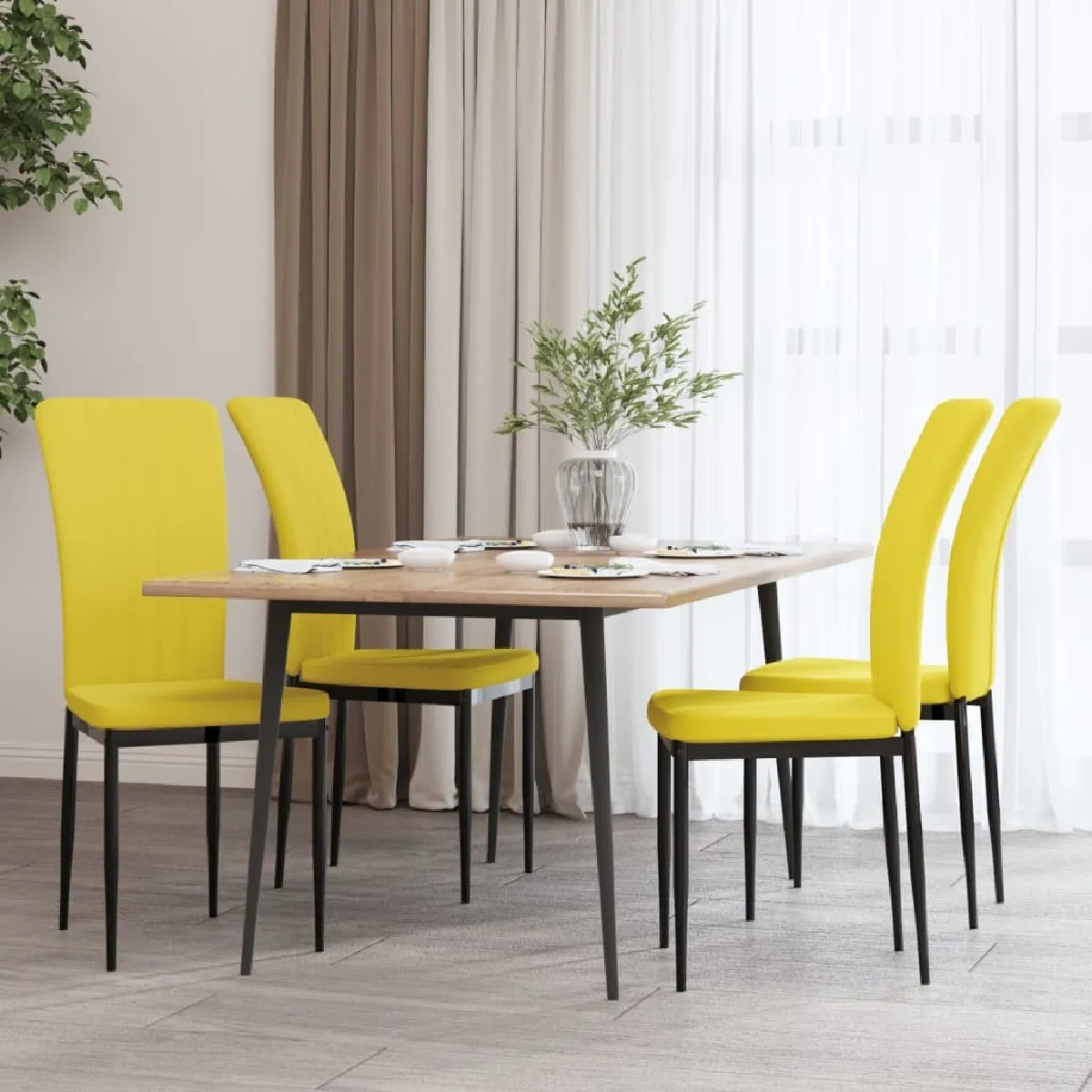 Lot de 4 Chaises à manger,Chaise pour cuisine Jaune moutarde Velours -MN14026