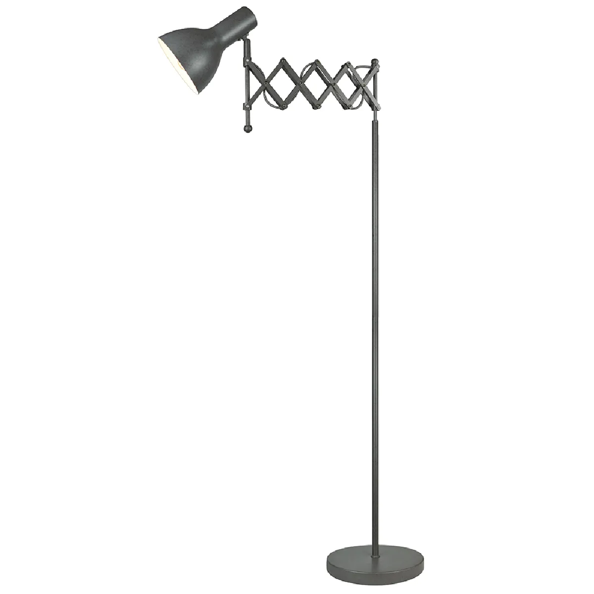 Lampadaire sur pied industriel bras articulé orientable en métal Compatible LED avec interrupteur