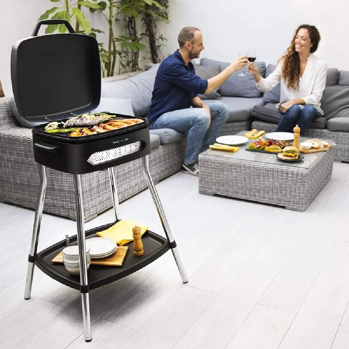 barbecue électrique avec thermostat 2000W gris noir