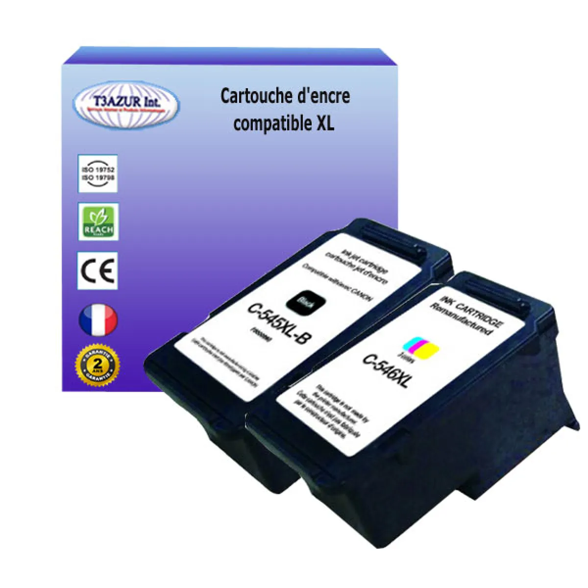 2x Cartouches compatibles avec Canon Pixma MG2550 MG2550S MG255 remplace Canon PG545XL, CL546XL (Noire+Couleur) - T3AZUR