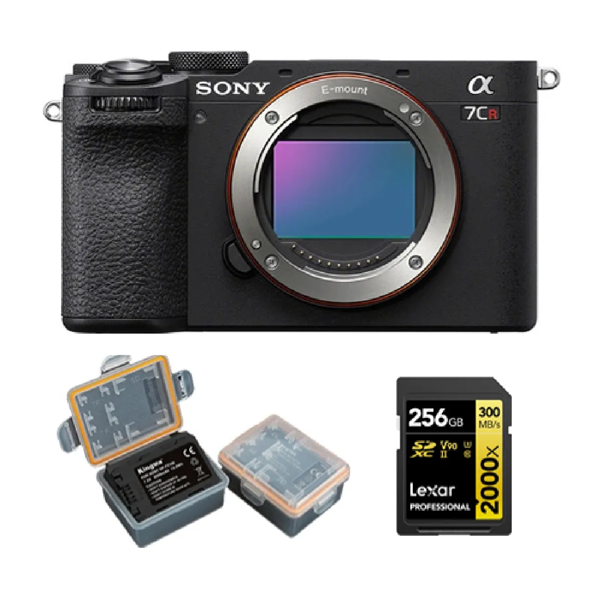 Sony Alpha a7CR Mirrorless Camera (Black)+Lexar 256GB Professional 2000x UHS-II SDXC Memory Card + Kingma 2000mAh Battery (Sony NP-FZ100)