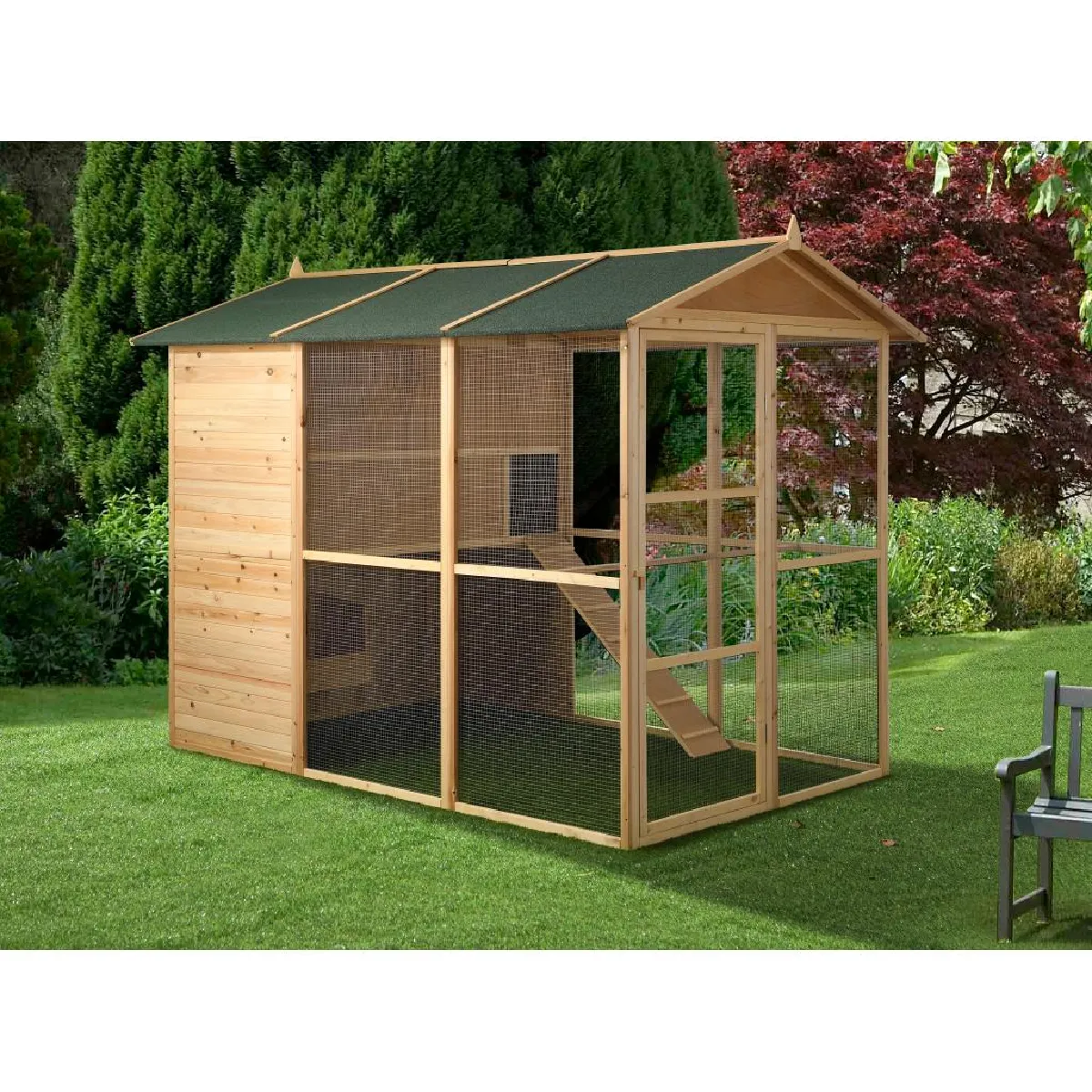 Poulailler en bois avec enclos - 10 poules - L. 266 x P. 174 x H. 205 cm - Naturel - FERAS