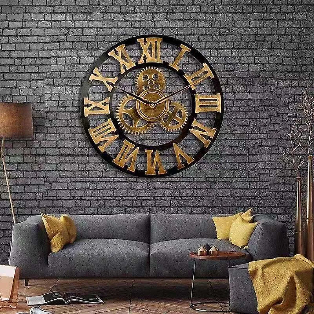 Horloge murale à engrenages industriels décoration vintage MDL horloge murale style âge industriel décoration murale art déco (or - 50cm)