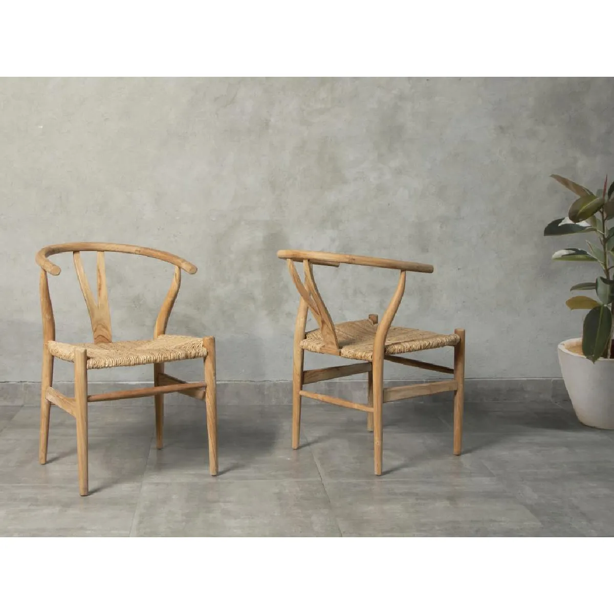 Chaise en teck et paille - Naturel - POGIANA