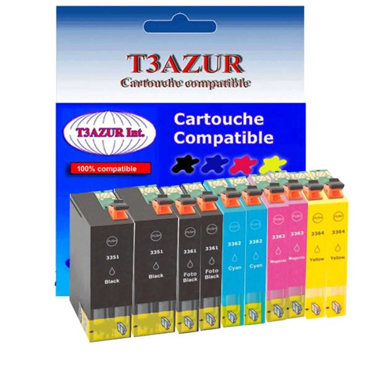 Lot de 10 cartouches d'encre compatibles Epson XP-635, XP-640, XP-645 - T3AZUR