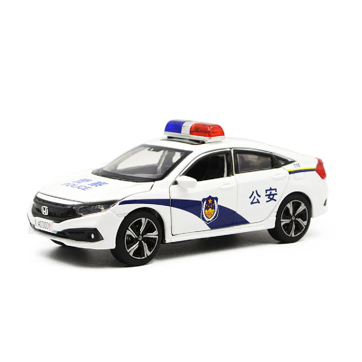 1/32 Police Modèle Voiture Jouet Moule en Alliage Lampe Moulée Voiture Enfant(blanche)