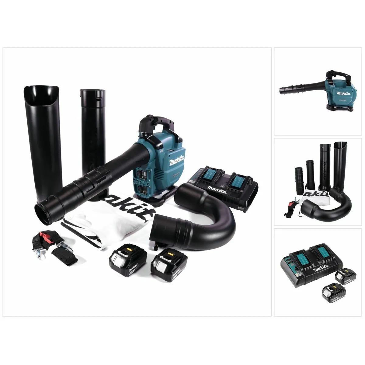 Makita DUB 363 PT2V Aspirateur Souffleur sans fil 36 V ( 2x 18 V ) Brushless + 2x Batterie 5,0 Ah + 1x Double chargeur + Kit d'aspiration