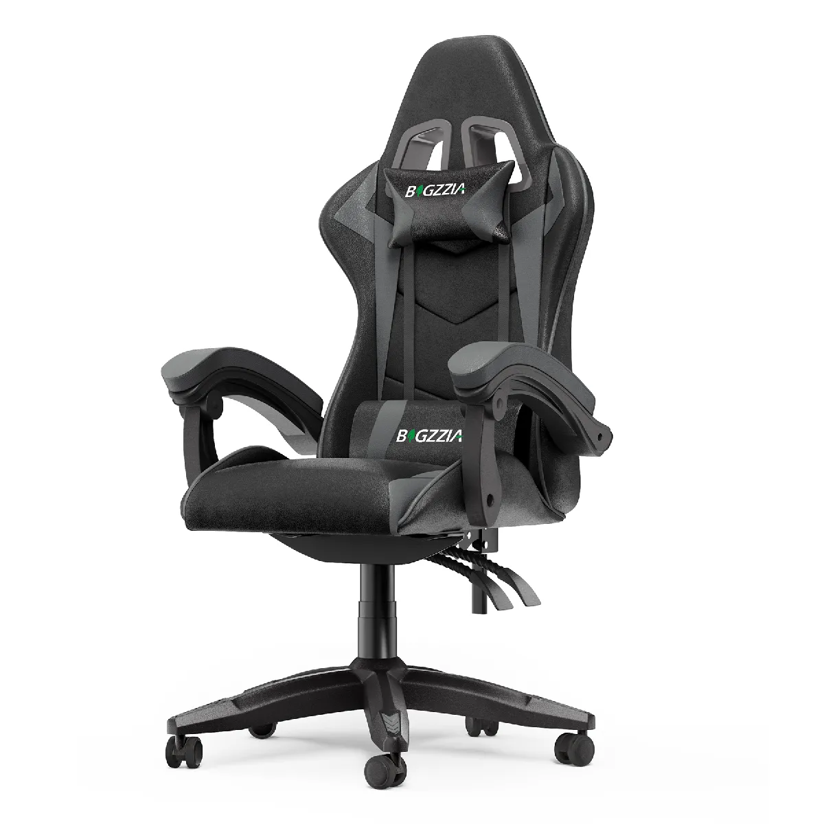 Fauteuil de Bureau - BIGZZIA Chaise Gaming - Siège de Bureau Réglable Gaming Racing - avec coussin et dossier inclinable - Noir et Gris