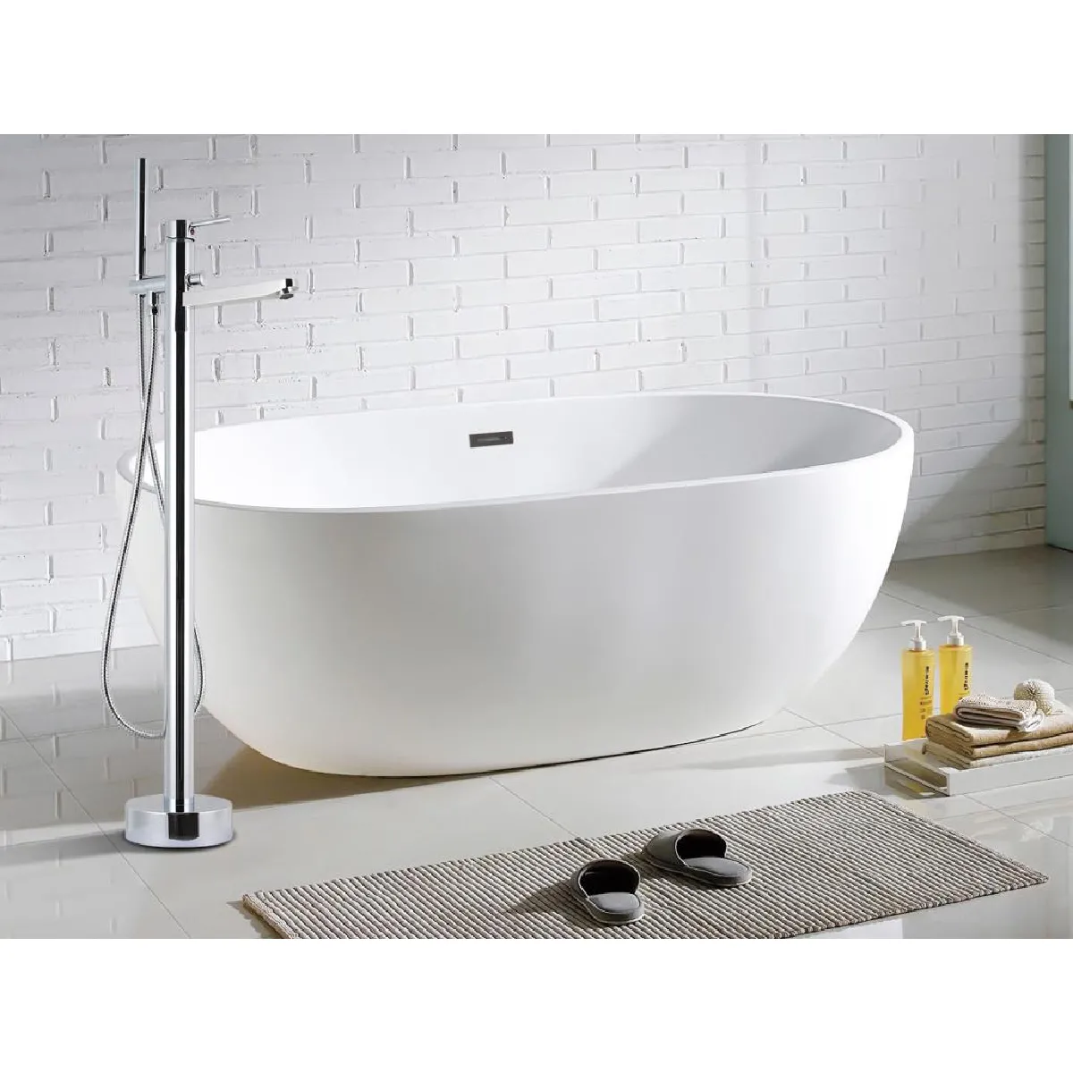 Ensemble baignoire îlot blanche NICA + robinet mitigeur sur pied HARU