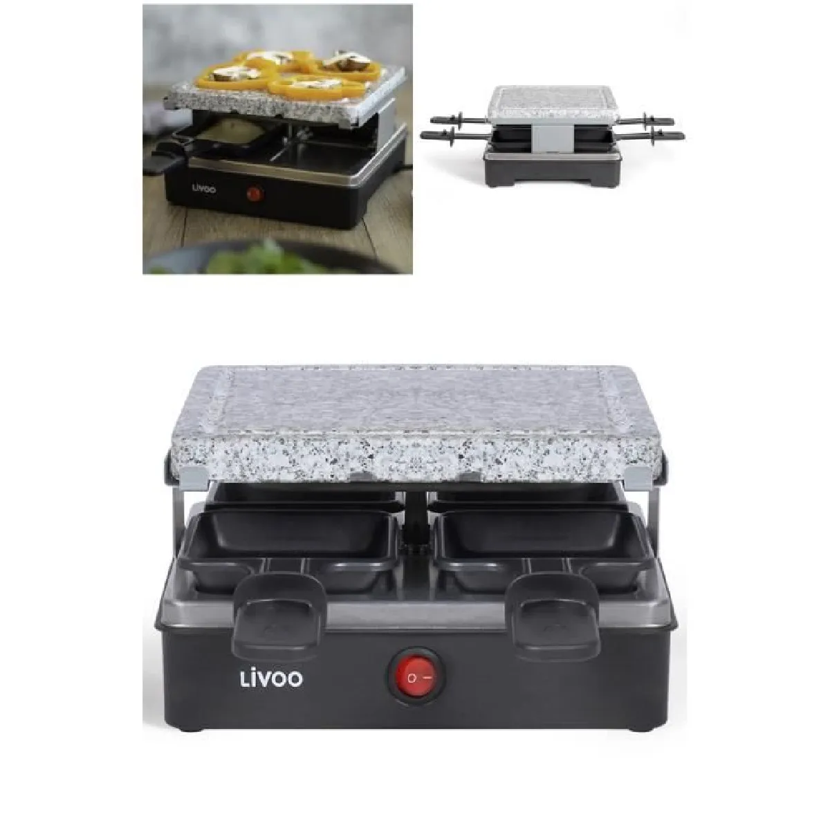 Appareil à raclette support Pierre 4 personnes revêtement antiadhésif Plateau en Pierre de granite 600W