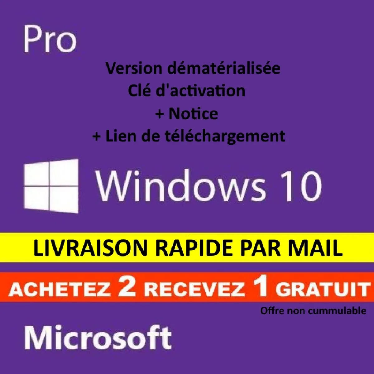 Windows 10 Pro Professionnel 32/64 bit Clé d'activation Originale 2+1