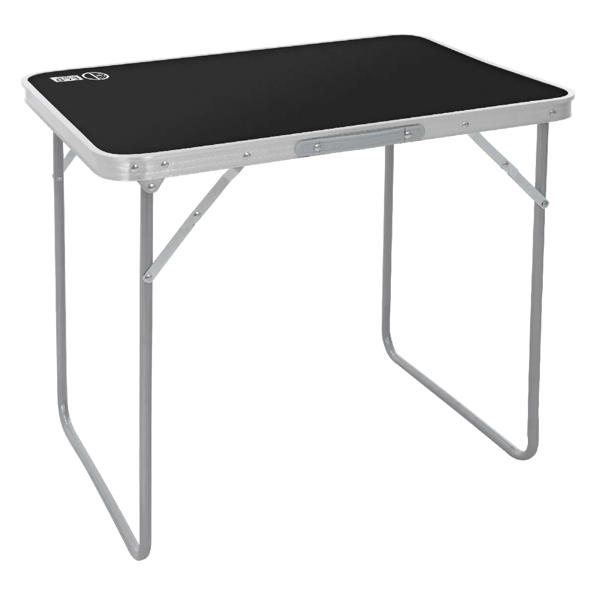 ECD Germany Table de Camping Pliante, 70x50x60 cm, Noir/Argent, en Aluminium, Plateau en MDF, Rectangulaire, Poignée de Transport, Coins Arrondis, Table de Jardin Valise de Voyage Table de Balcon