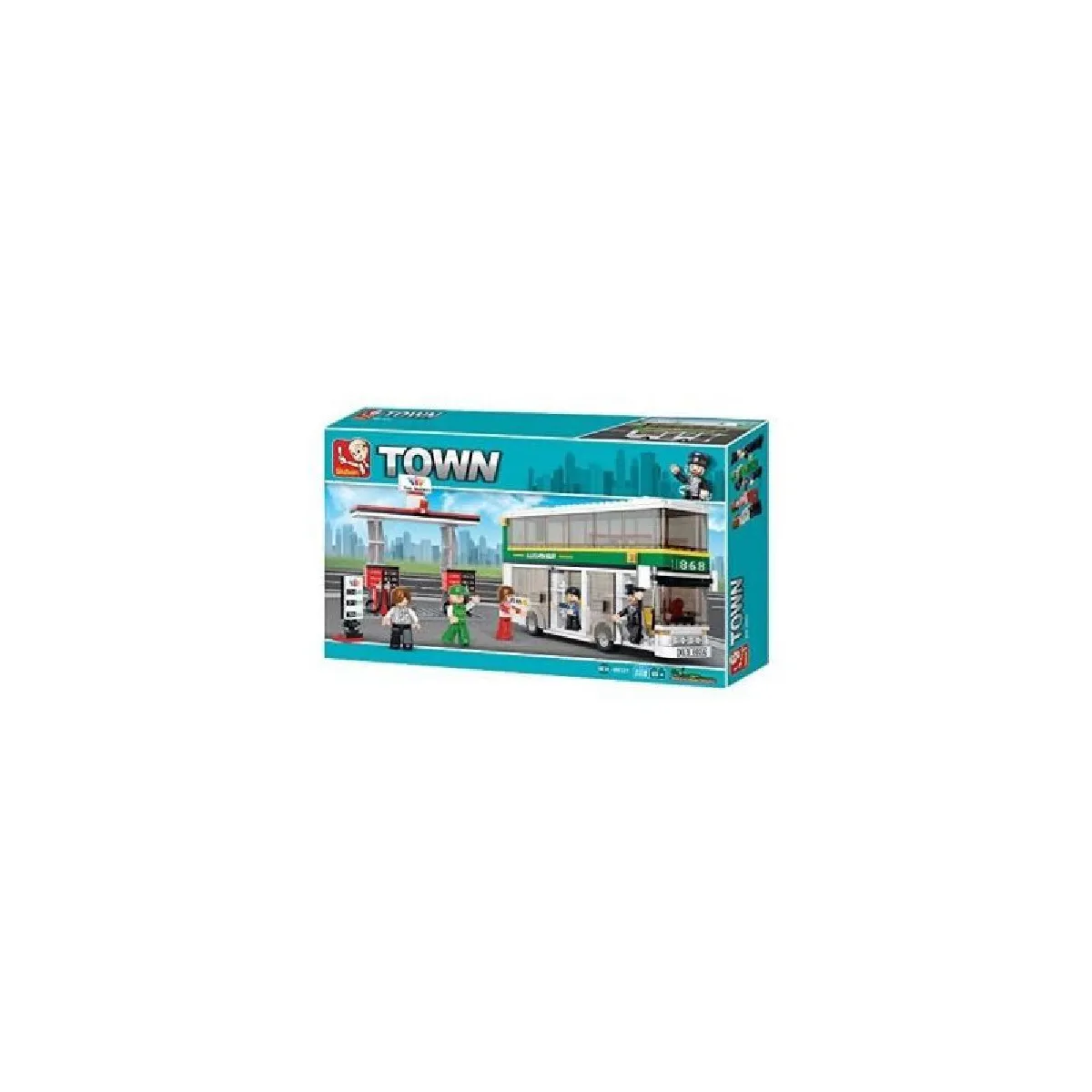 Briques Compatibles Lego - Construction - La ville - Autobus A Etage Et La Station Essence - Sluban