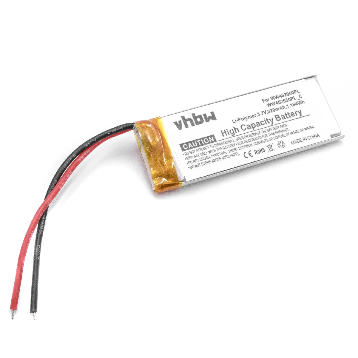 vhbw batterie Li-Polymer 320mAh (3.7V) pour casque, écouteurs Cardo CQ1, Q3, Scala Rider Q3, FM, Solo comme WW452050PL, WW452050PL_C.