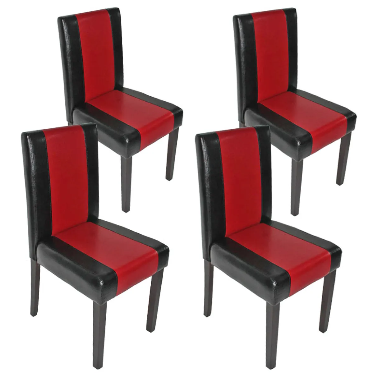 Lot de 4 chaises de séjour Littau ~ simili-cuir, noir-rouge, pieds foncés