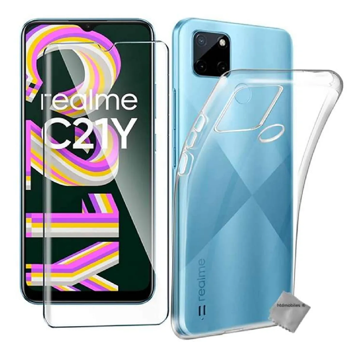 Coque silicone gel fine pour Realme C21-Y / C25Y + film ecran - TPU TRANSPARENT