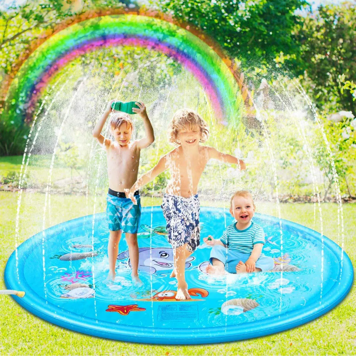 Tapis d'arrosage gonflable pour enfants, tapis d'eau d'extérieur de 170 cm - Bébé - Tapis de jeu amusant pour fontaine de jardin de 1 à 12 ans, filles, garçons ou chiens Pataugeoire d'extérieur avec tapis d'arrosage Fun