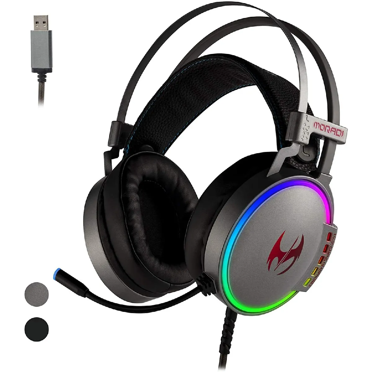 Casque de jeu USB EWAR 7.1 avec microphone antibruit pour station de jeu, RGB Light Steelseries Frame casque compatible avec PC PS4 ordinateur portable Mac iPad (noir)