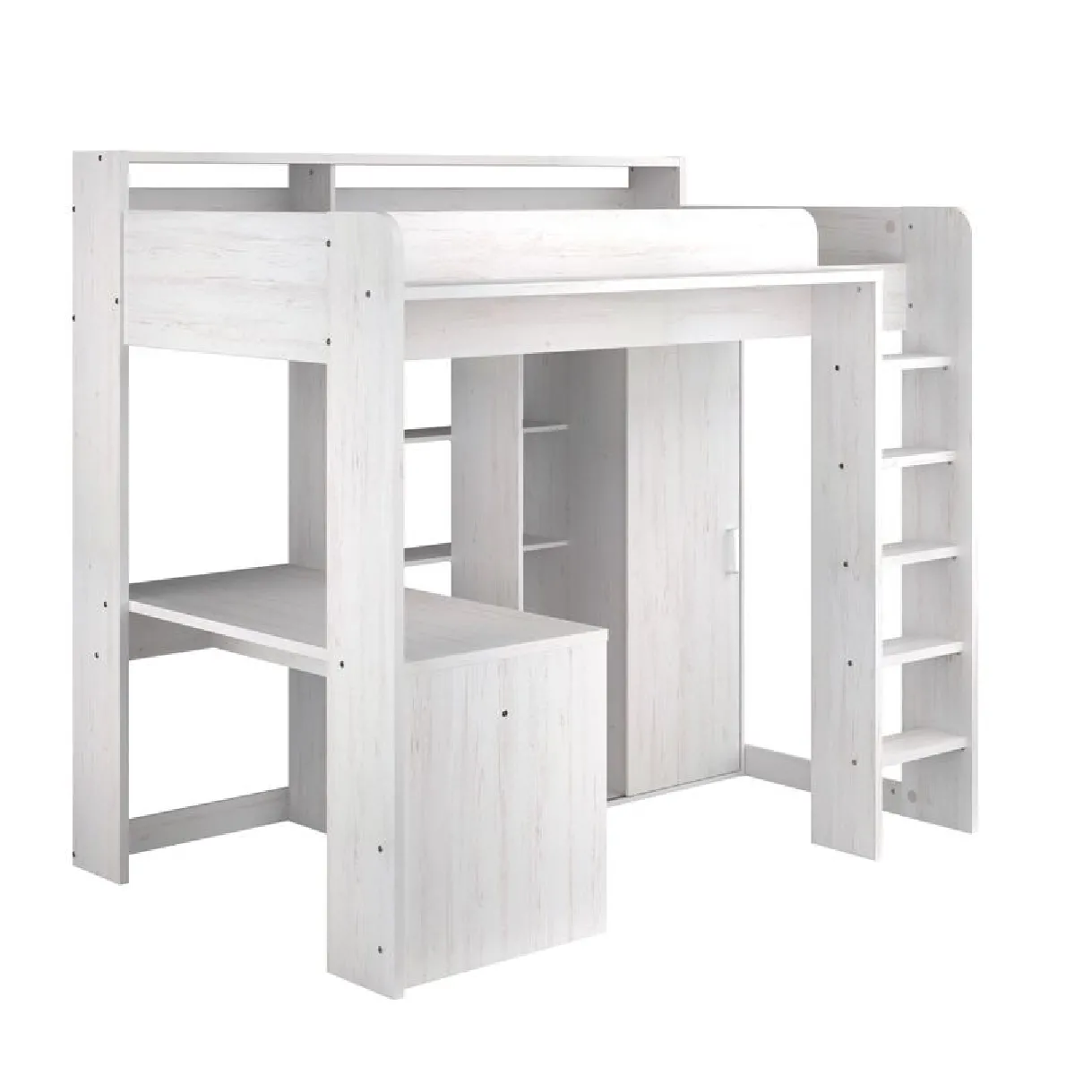 Lit mezzanine 90x200 cm avec armoire et bureau HIGHER Blanc