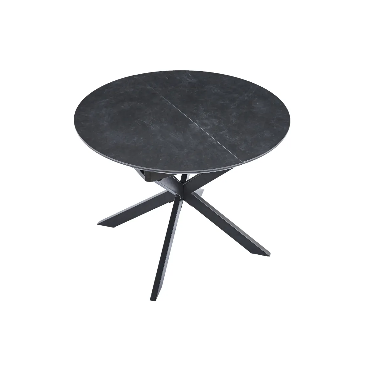 Table à manger ronde extensible en céramique coloris noir / pieds noir - Diamètre 100-140 x hauteur 75 cm