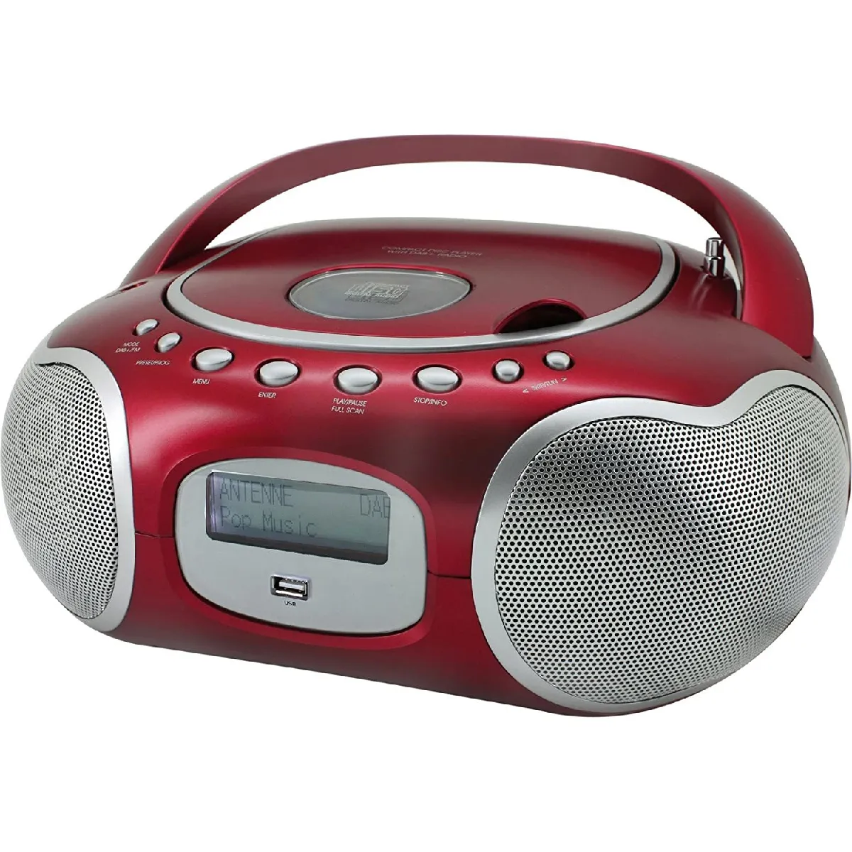 chaine hifi stéréo Portables Dab+ FM Lecteur CD CD-R CD-RW 6W rouge gris